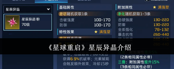 星球重启星辰异晶特性详解